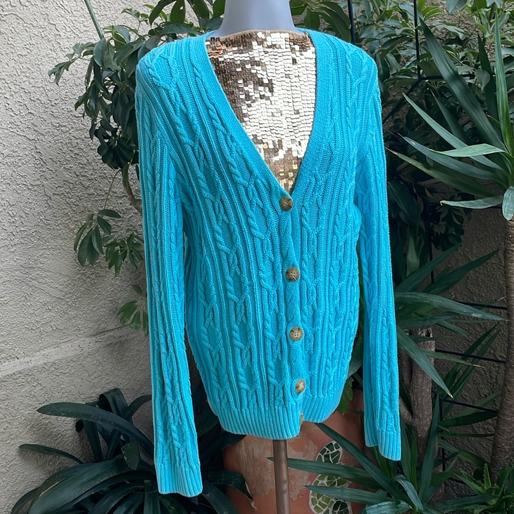 Vintage turquoise Talbots knitted cotton cardigan